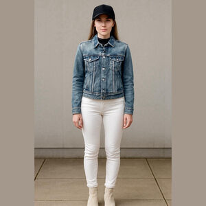 Women's P&P Jeans Blue Denim Jean Jacket Size M with Tan Stitching